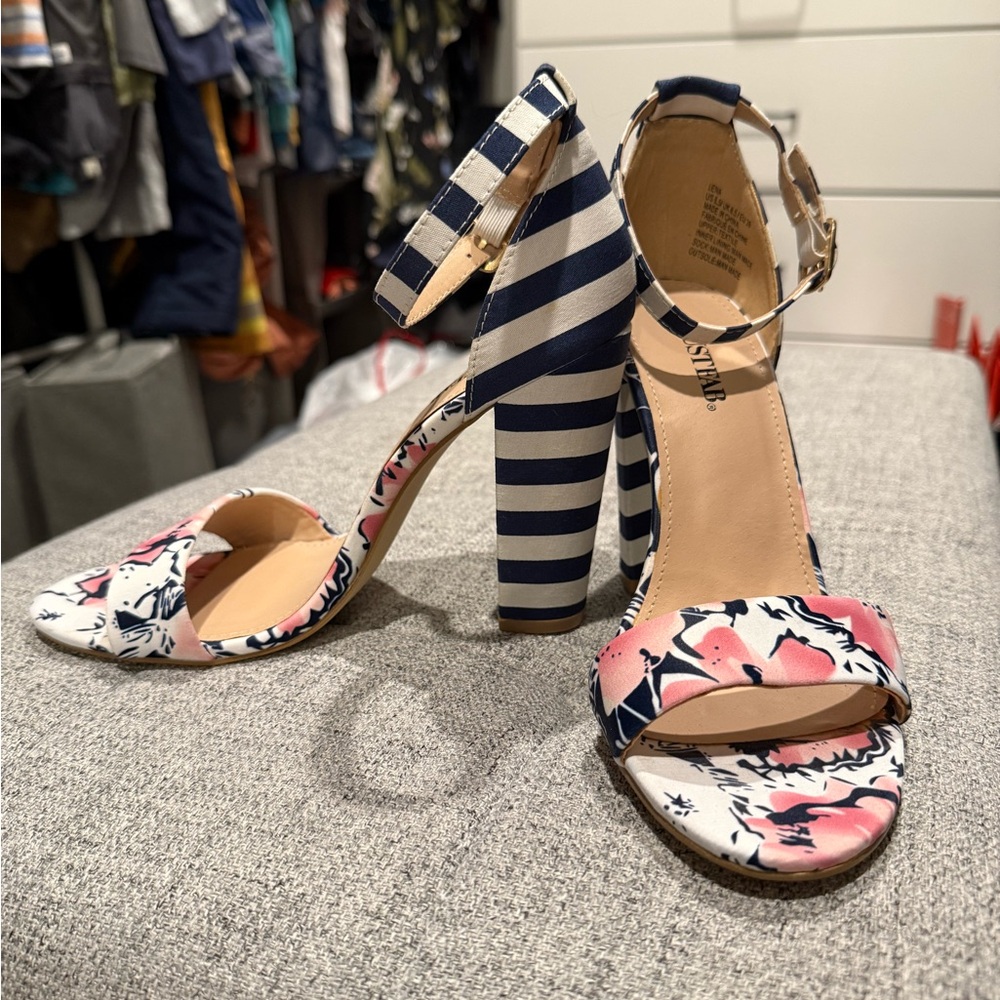 JustFab Pink and Blue Heels with Chunky Block Heel